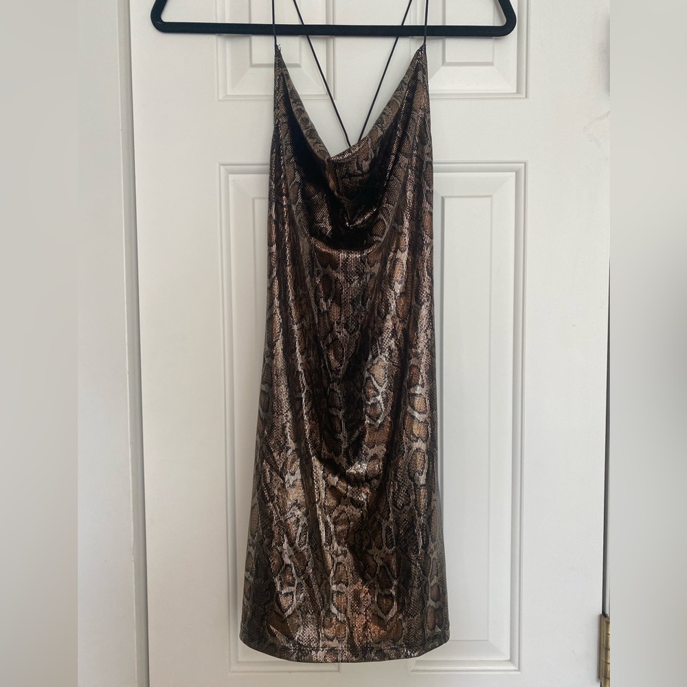 Reptile Print Cowl Neck Mini Dress